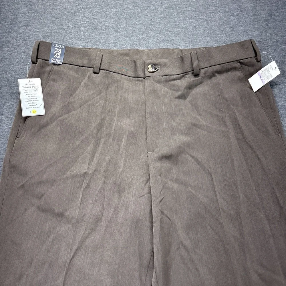 Izod Ultimate Travel Pants Mens 38x32 Sportflex UPF 50 Brown Wicking Golf NEW